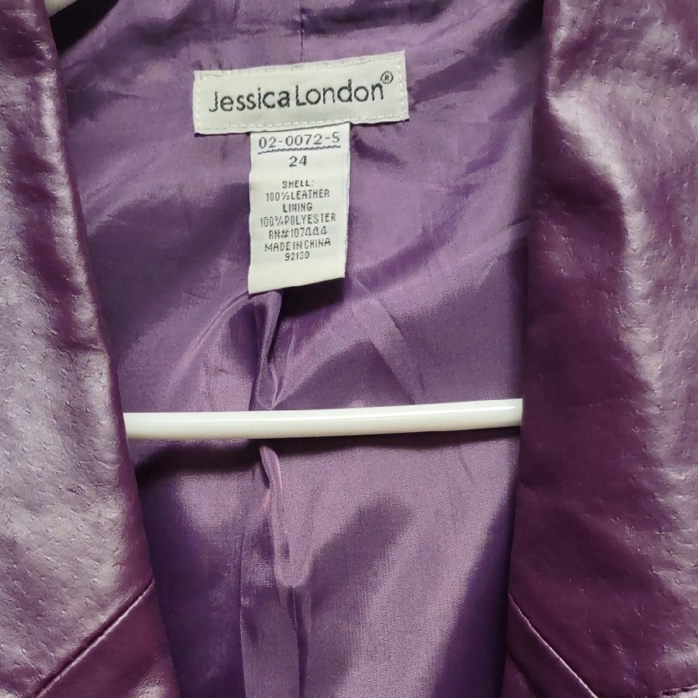Jessica London Purple Leather Blazer Sz 24 - Picture 2 of 5